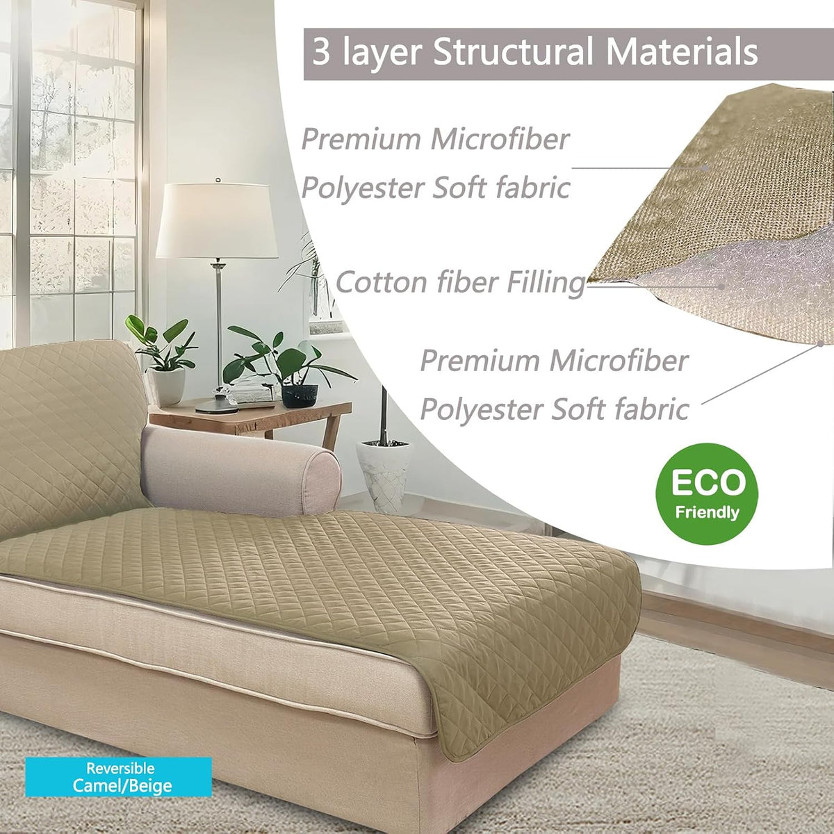 Reversible Sofa Cover Couch Cover for Dogs, Coffee/Beige | 68''Sofa Mat Washable, Pet Friendly, Elastic Straps, Water Repellent, Furniture Protector for 3 Cushion Couch - Colors B