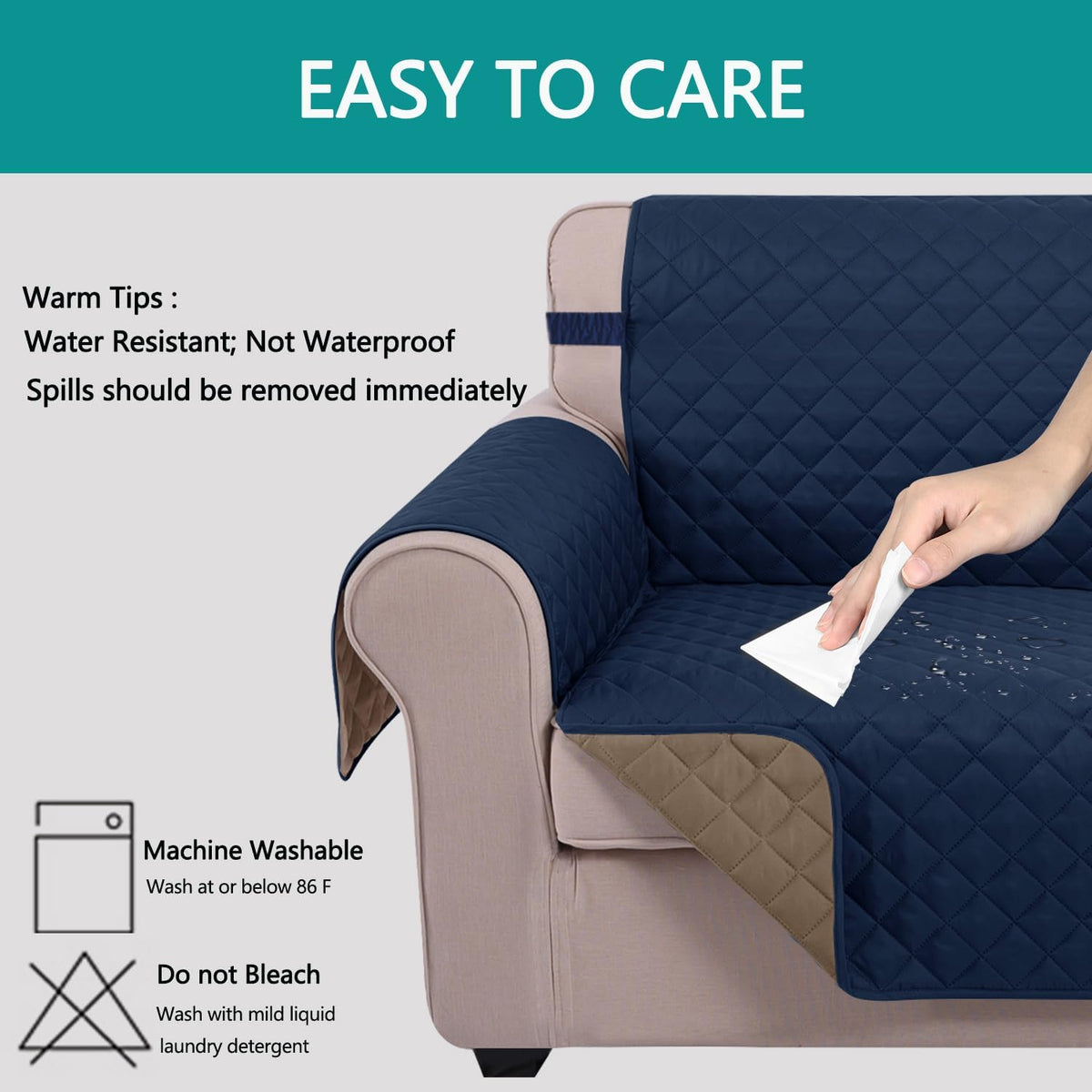 Reversible Sofa Cover Couch Cover for Dogs, Coffee/Beige | 68''Sofa Mat Washable, Pet Friendly, Elastic Straps, Water Repellent, Furniture Protector for 3 Cushion Couch - Colors B
