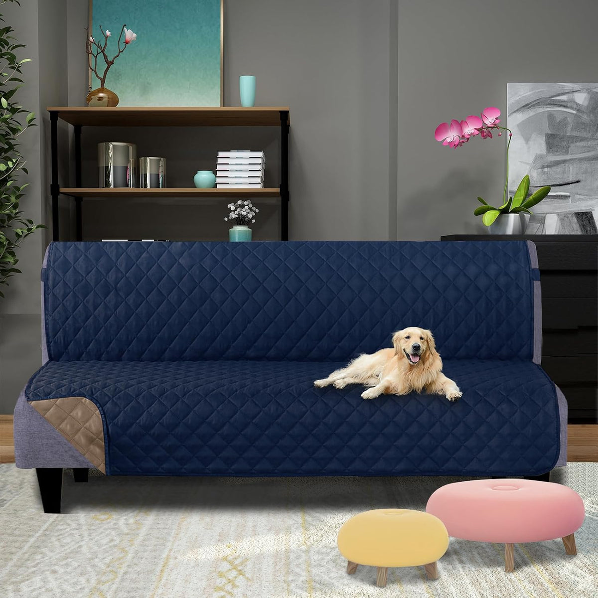 Reversible Sofa Cover Couch Cover for Dogs, Coffee/Beige | 68''Sofa Mat Washable, Pet Friendly, Elastic Straps, Water Repellent, Furniture Protector for 3 Cushion Couch - Colors B