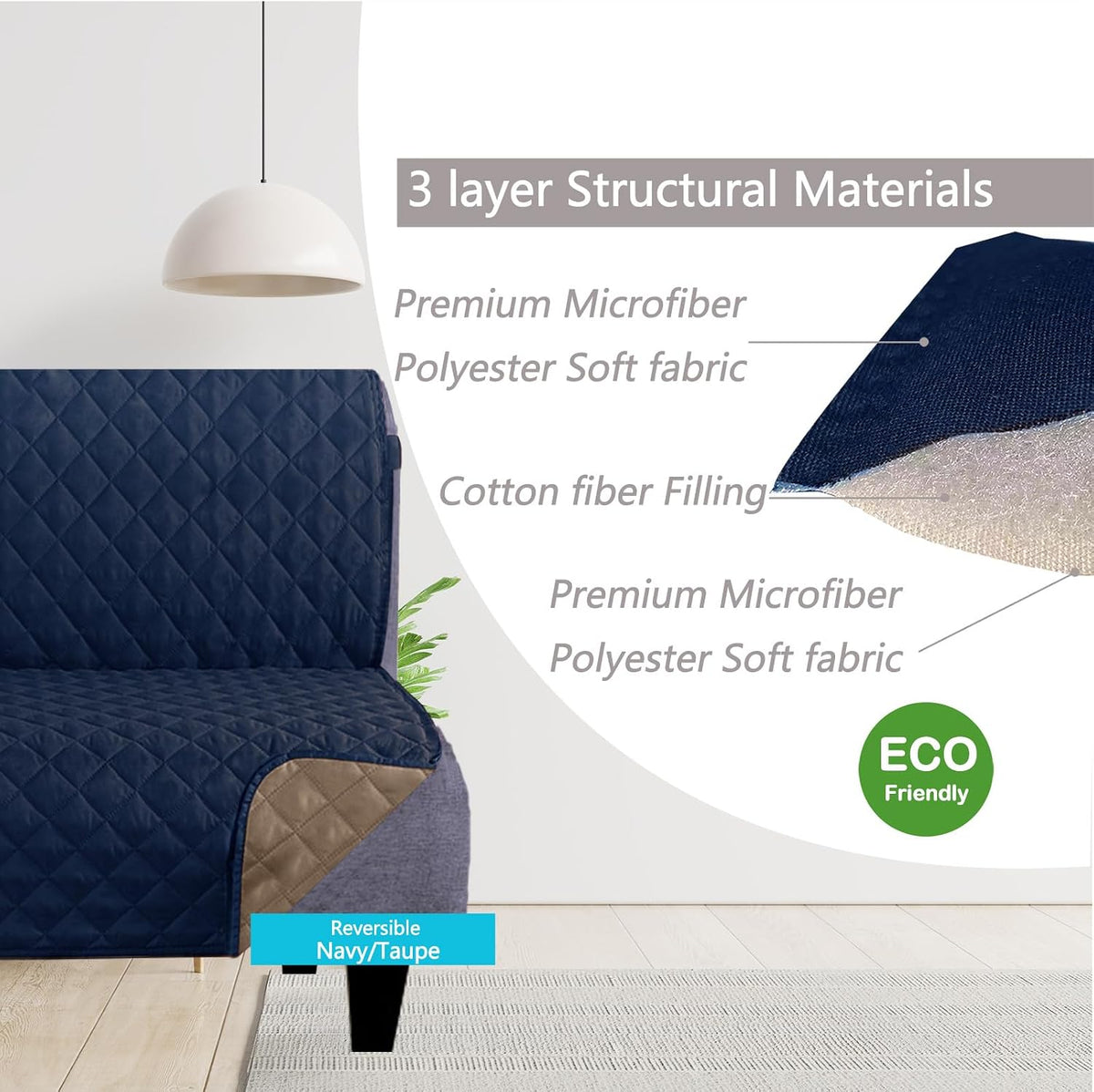 Reversible Sofa Cover Couch Cover for Dogs, Coffee/Beige | 68''Sofa Mat Washable, Pet Friendly, Elastic Straps, Water Repellent, Furniture Protector for 3 Cushion Couch - Colors B