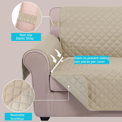 Reversible Sofa Cover Couch Cover for Dogs, Coffee/Beige | 68''Sofa Mat Washable, Pet Friendly, Elastic Straps, Water Repellent, Furniture Protector for 3 Cushion Couch - Colors B