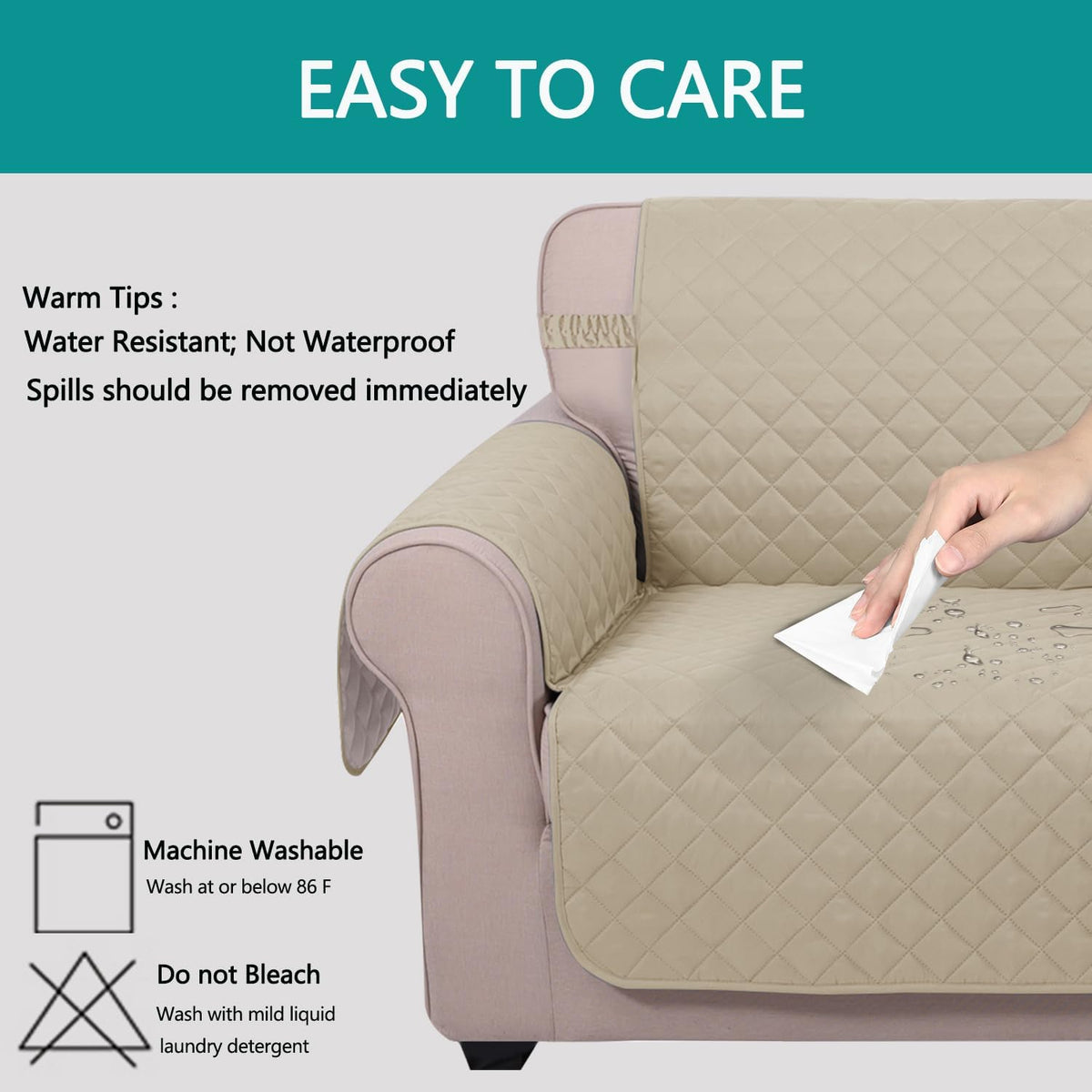 Reversible Sofa Cover Couch Cover for Dogs, Coffee/Beige | 68''Sofa Mat Washable, Pet Friendly, Elastic Straps, Water Repellent, Furniture Protector for 3 Cushion Couch - Colors B