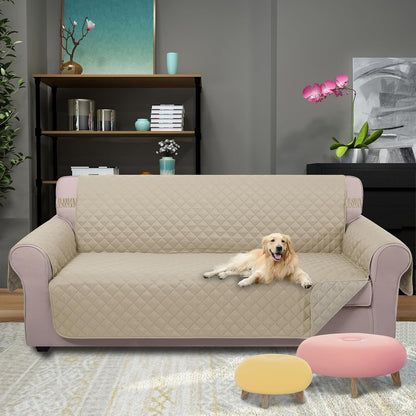 Reversible Sofa Cover Couch Cover for Dogs, Coffee/Beige | 68''Sofa Mat Washable, Pet Friendly, Elastic Straps, Water Repellent, Furniture Protector for 3 Cushion Couch - Colors B