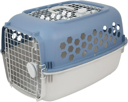 24 Inch Hard Sided Pet Carrier with 2 Doors, Plastic Dog Kennel, Blue
