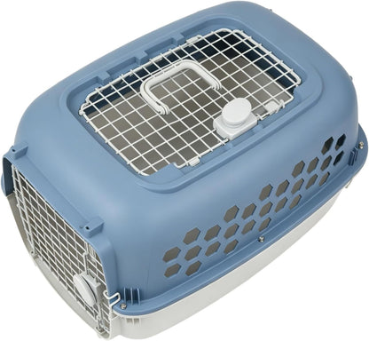 24 Inch Hard Sided Pet Carrier with 2 Doors, Plastic Dog Kennel, Blue