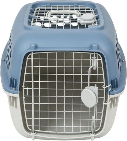 24 Inch Hard Sided Pet Carrier with 2 Doors, Plastic Dog Kennel, Blue
