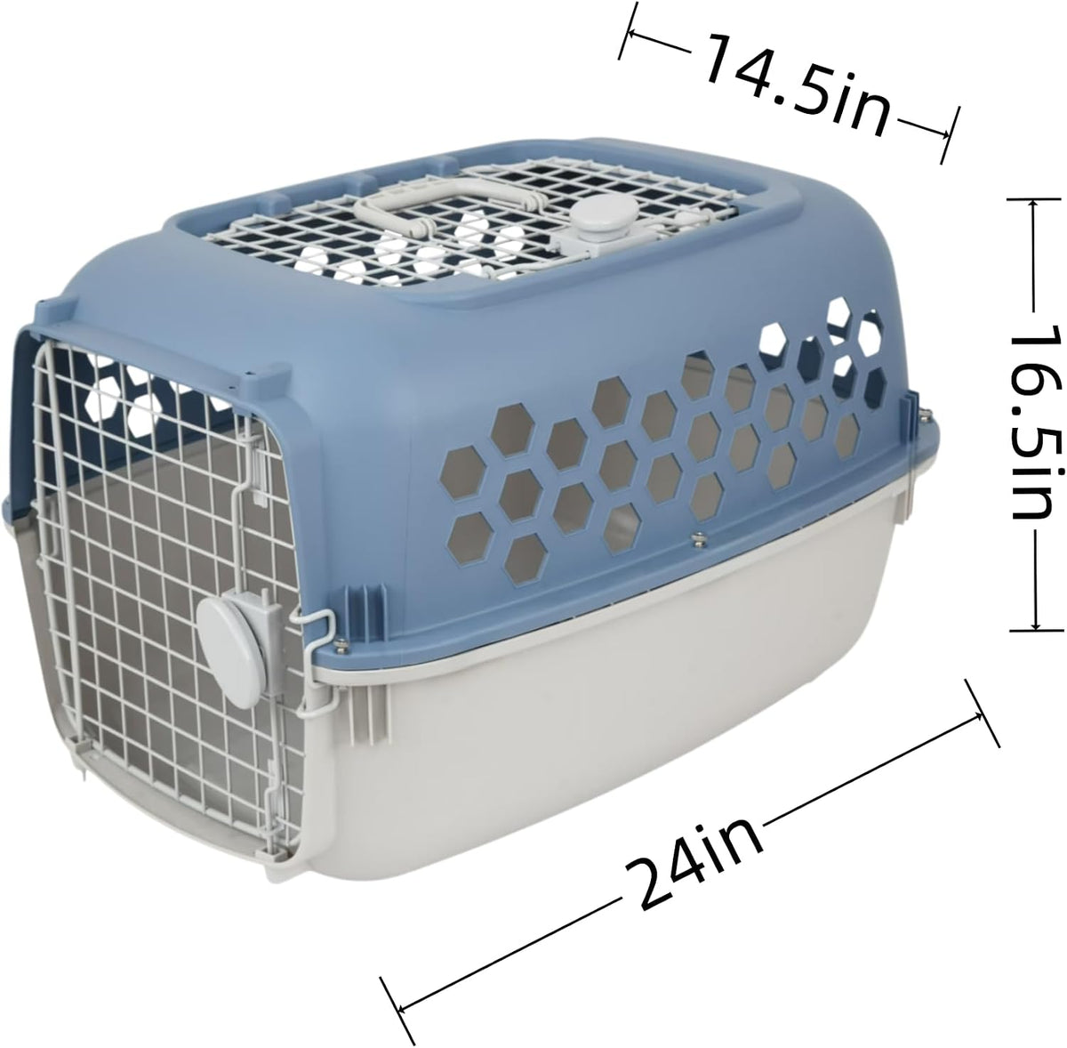 24 Inch Hard Sided Pet Carrier with 2 Doors, Plastic Dog Kennel, Blue