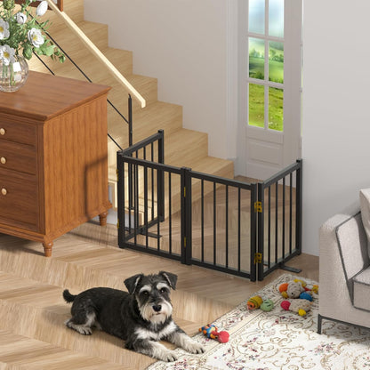 16" Freestanding Short Dog Gate for Small Dogs – Foldable & Retractable, Expands Up to 48" Wide, 4-Panel Pet Barrier for Doorways, Stairs & Hallways (Black)