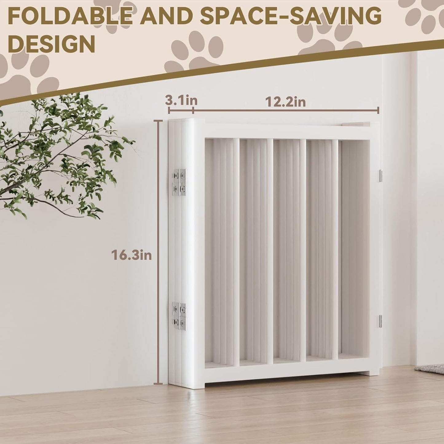 16" Freestanding Short Dog Gate for Small Dogs – Foldable & Retractable, Expands Up to 48" Wide, 4-Panel Pet Barrier for Doorways, Stairs & Hallways (Black)