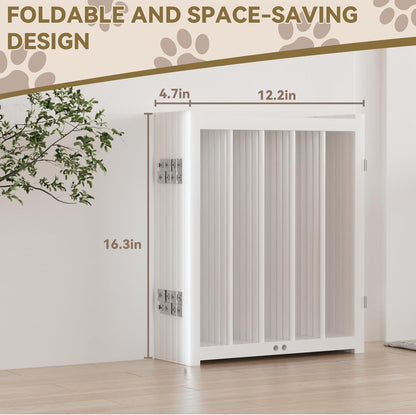 16" Freestanding Short Dog Gate for Small Dogs – Foldable & Retractable, Expands Up to 48" Wide, 4-Panel Pet Barrier for Doorways, Stairs & Hallways (Black)