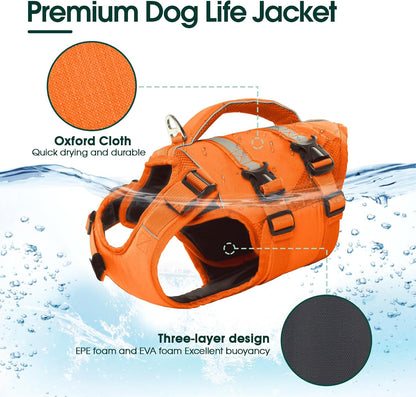 Dog Life Jacket, High Flotation Dog Life Vest for Swimming Boating