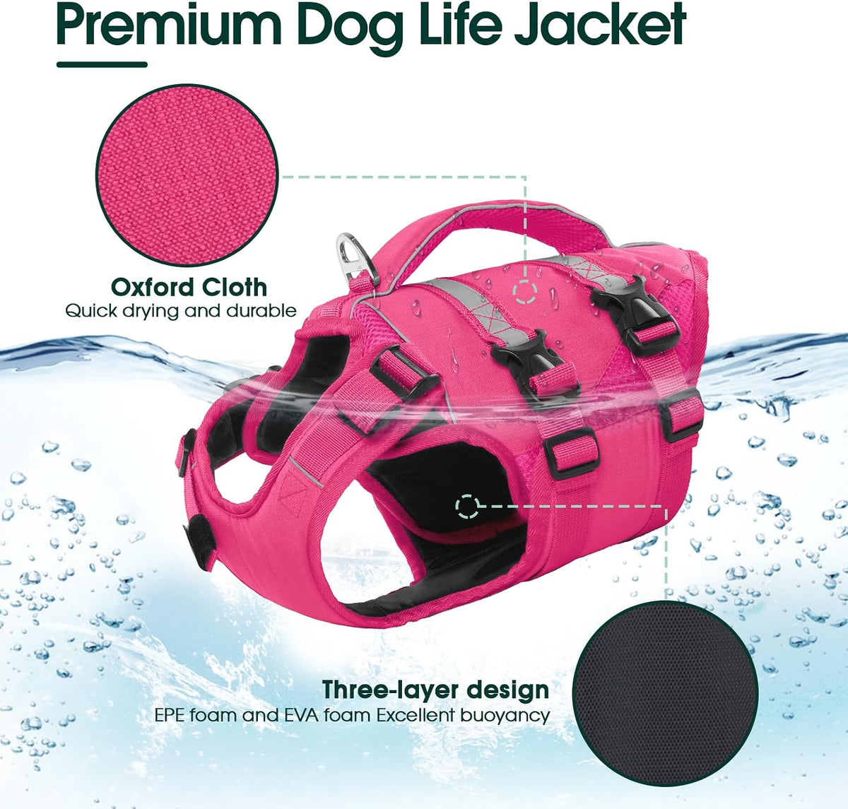 Dog Life Jacket, High Flotation Dog Life Vest for Swimming Boating