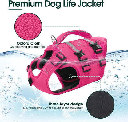 Dog Life Jacket, High Flotation Dog Life Vest for Swimming Boating