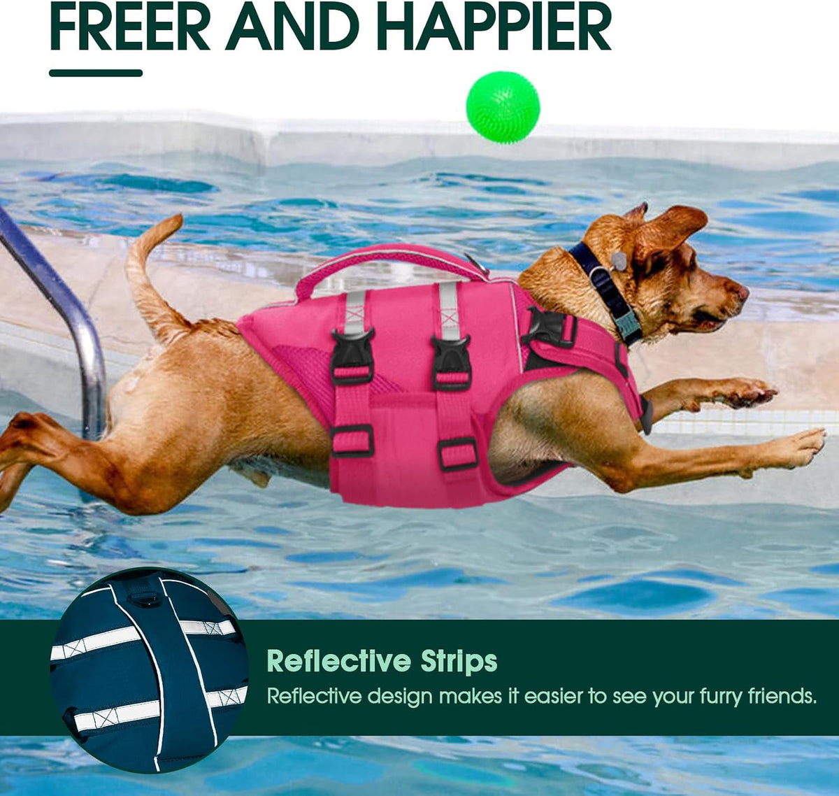 Dog Life Jacket, High Flotation Dog Life Vest for Swimming Boating
