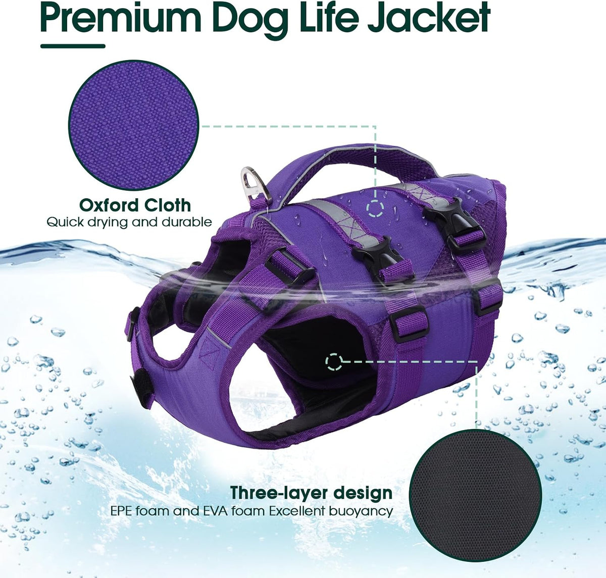 Dog Life Jacket, High Flotation Dog Life Vest for Swimming Boating