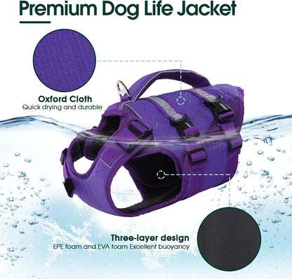 Dog Life Jacket, High Flotation Dog Life Vest for Swimming Boating