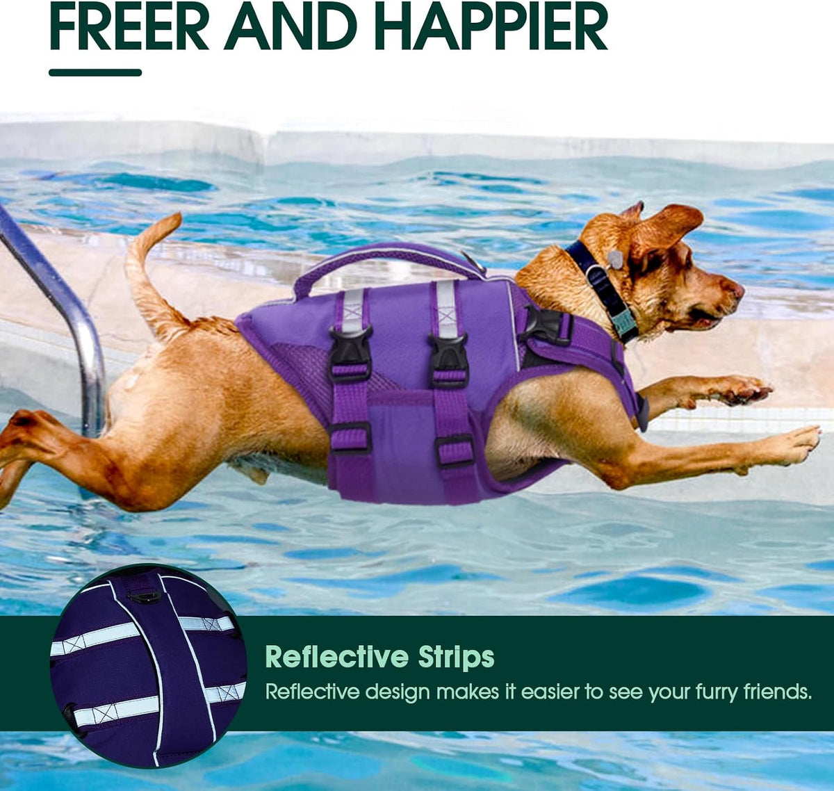 Dog Life Jacket, High Flotation Dog Life Vest for Swimming Boating