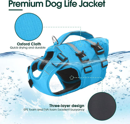Dog Life Jacket, High Flotation Dog Life Vest for Swimming Boating