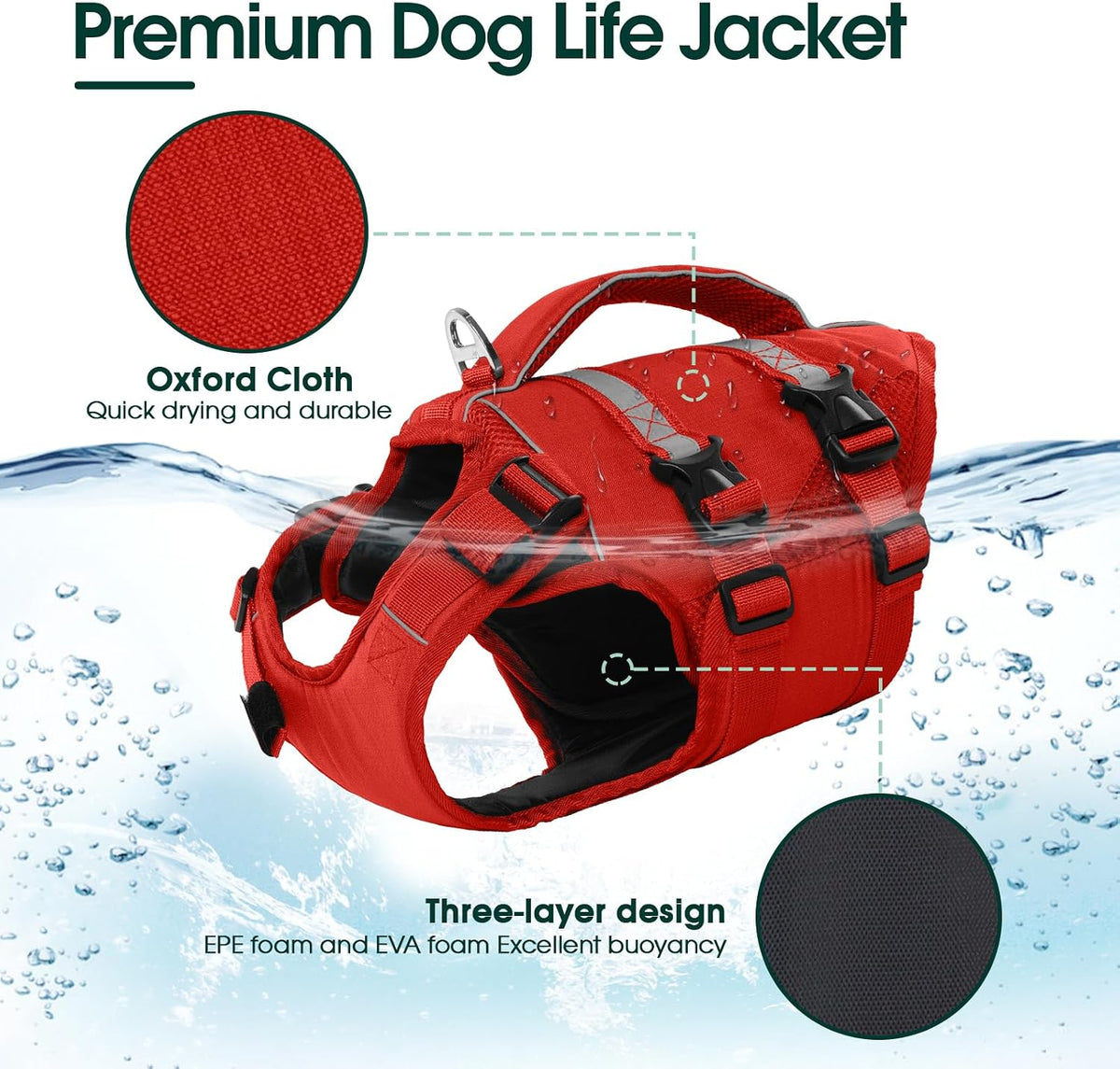 Dog Life Jacket, High Flotation Dog Life Vest for Swimming Boating