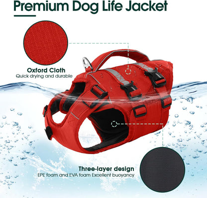 Dog Life Jacket, High Flotation Dog Life Vest for Swimming Boating