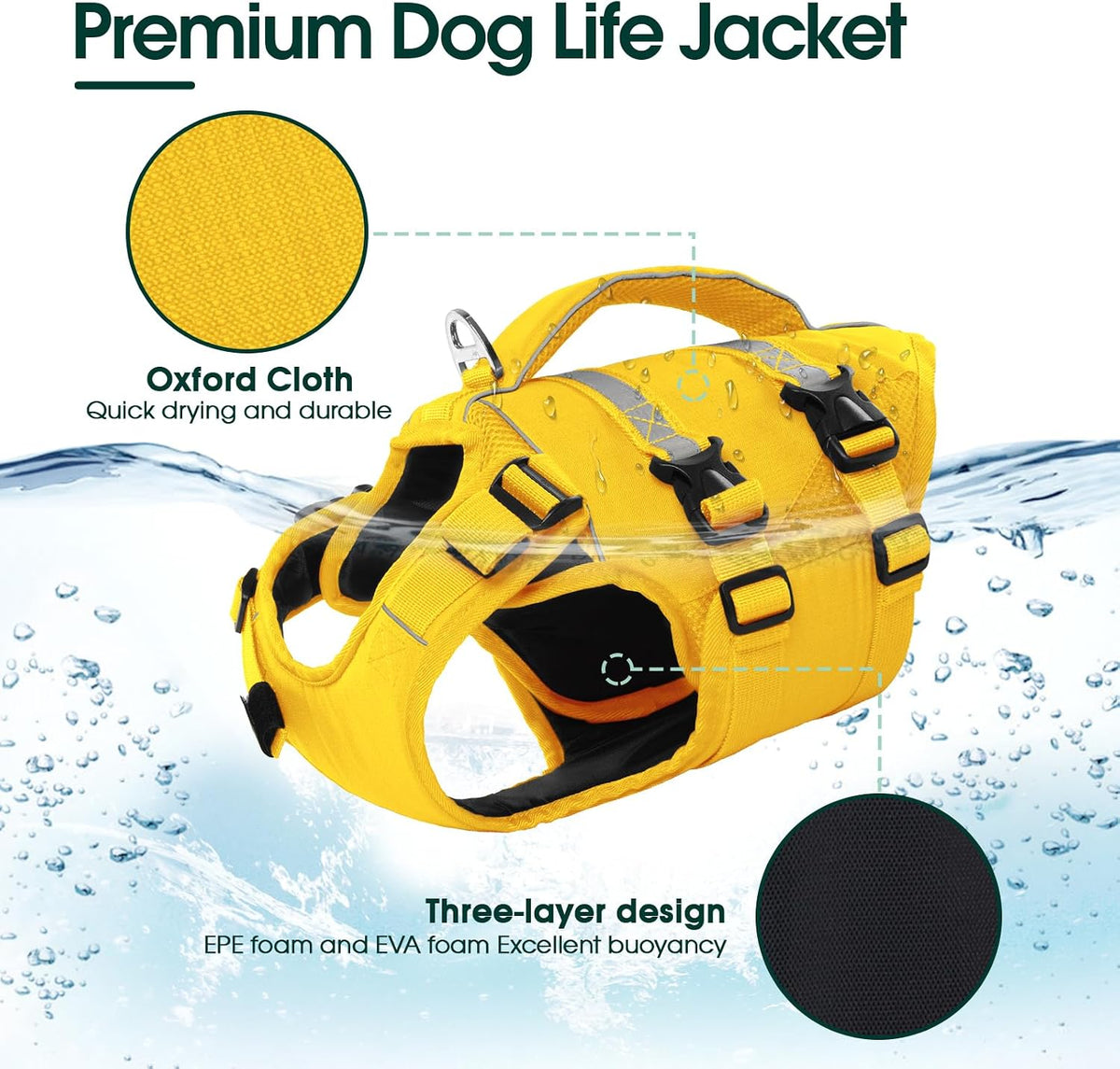 Dog Life Jacket, High Flotation Dog Life Vest for Swimming Boating