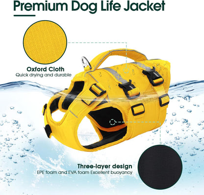 Dog Life Jacket, High Flotation Dog Life Vest for Swimming Boating