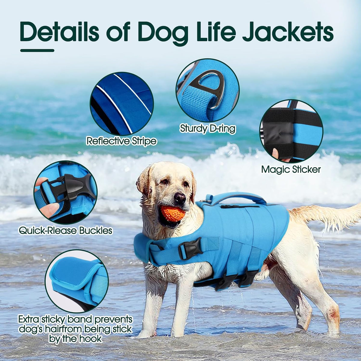 Dog Life Jacket, High Flotation Dog Life Vest for Swimming Boating