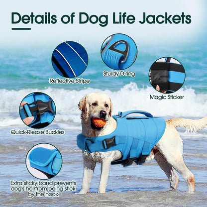 Dog Life Jacket, High Flotation Dog Life Vest for Swimming Boating
