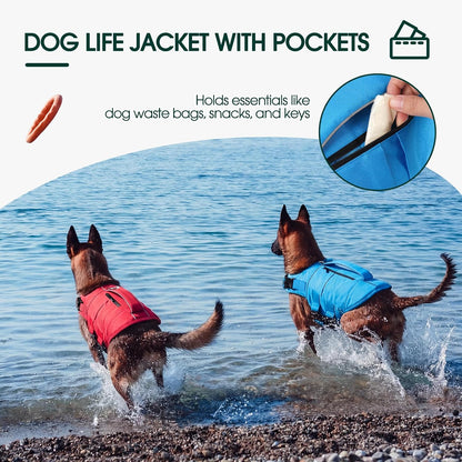 Dog Life Jacket, High Flotation Dog Life Vest for Swimming Boating