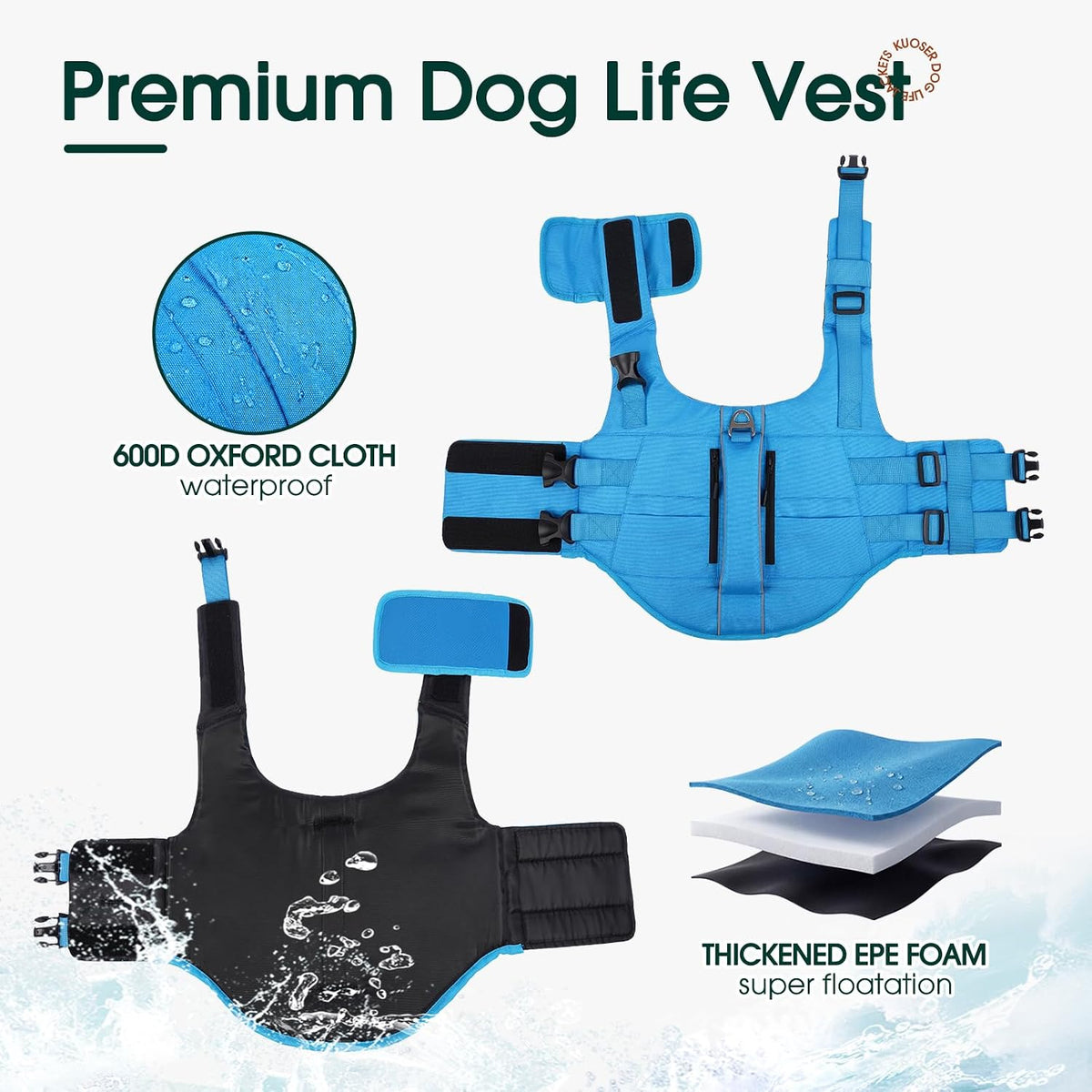 Dog Life Jacket, High Flotation Dog Life Vest for Swimming Boating