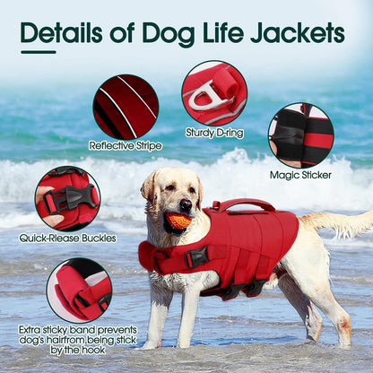 Dog Life Jacket, High Flotation Dog Life Vest for Swimming Boating
