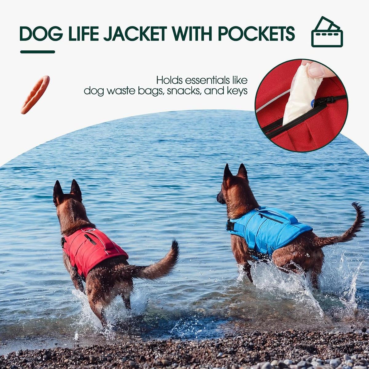 Dog Life Jacket, High Flotation Dog Life Vest for Swimming Boating