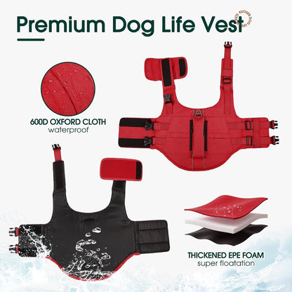 Dog Life Jacket, High Flotation Dog Life Vest for Swimming Boating