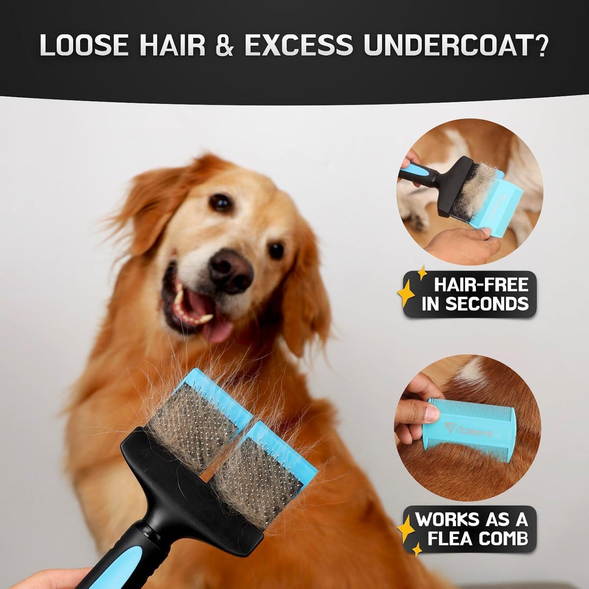 Dual Flexible Head Slicker Brush, Round Tipped Pins, Double Sided | For Dogs and Cats, Grooming Tool Removes Loose Undercoat, Helps Reduce Shedding, and Detangles Knots and Tangles