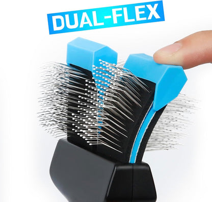 Dual Flexible Head Slicker Brush, Round Tipped Pins, Double Sided | For Dogs and Cats, Grooming Tool Removes Loose Undercoat, Helps Reduce Shedding, and Detangles Knots and Tangles