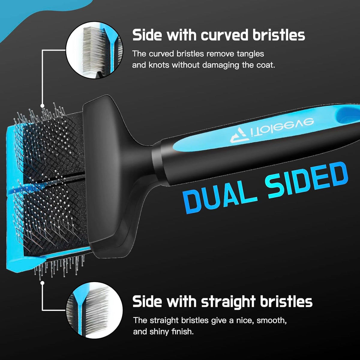 Dual Flexible Head Slicker Brush, Round Tipped Pins, Double Sided | For Dogs and Cats, Grooming Tool Removes Loose Undercoat, Helps Reduce Shedding, and Detangles Knots and Tangles