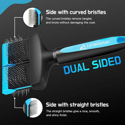 Dual Flexible Head Slicker Brush, Round Tipped Pins, Double Sided | For Dogs and Cats, Grooming Tool Removes Loose Undercoat, Helps Reduce Shedding, and Detangles Knots and Tangles