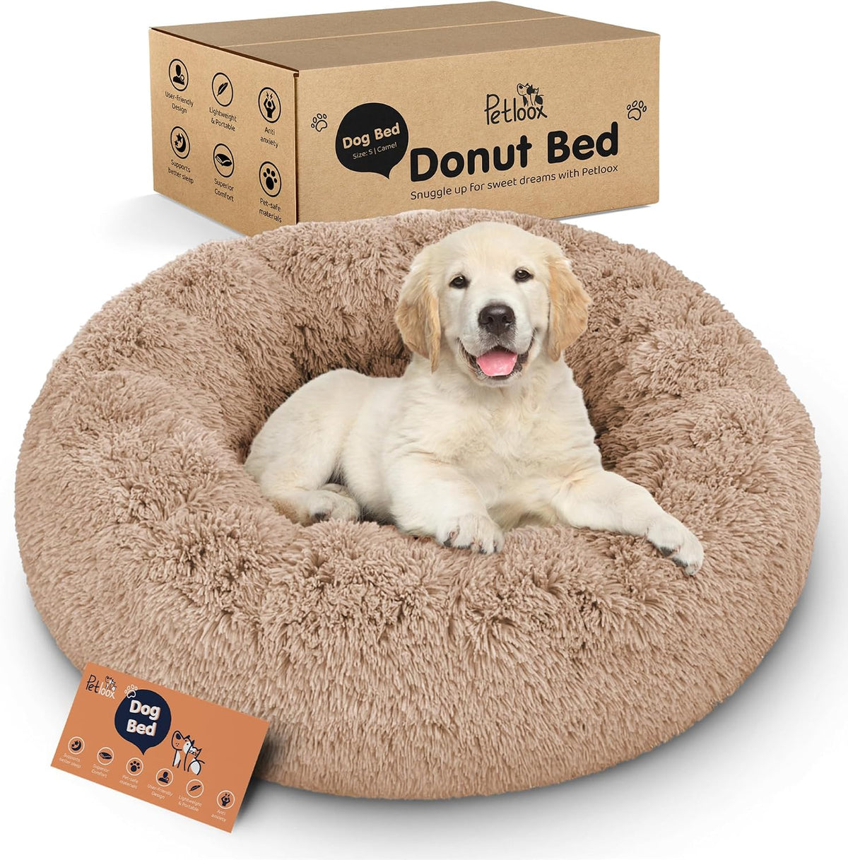 Calming Donut Dog Bed for Small Dogs, Round Dog Bed for Medium & Large Dogs