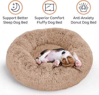 Calming Donut Dog Bed for Small Dogs, Round Dog Bed for Medium & Large Dogs