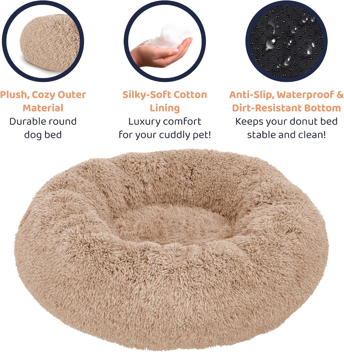 Calming Donut Dog Bed for Small Dogs, Round Dog Bed for Medium & Large Dogs
