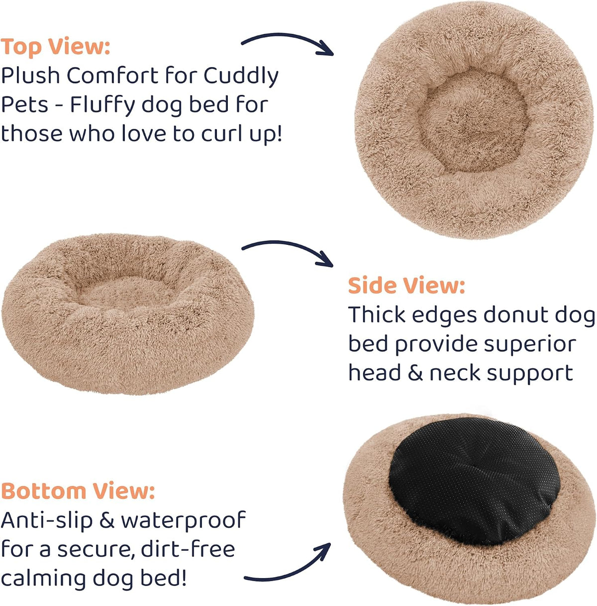 Calming Donut Dog Bed for Small Dogs, Round Dog Bed for Medium & Large Dogs