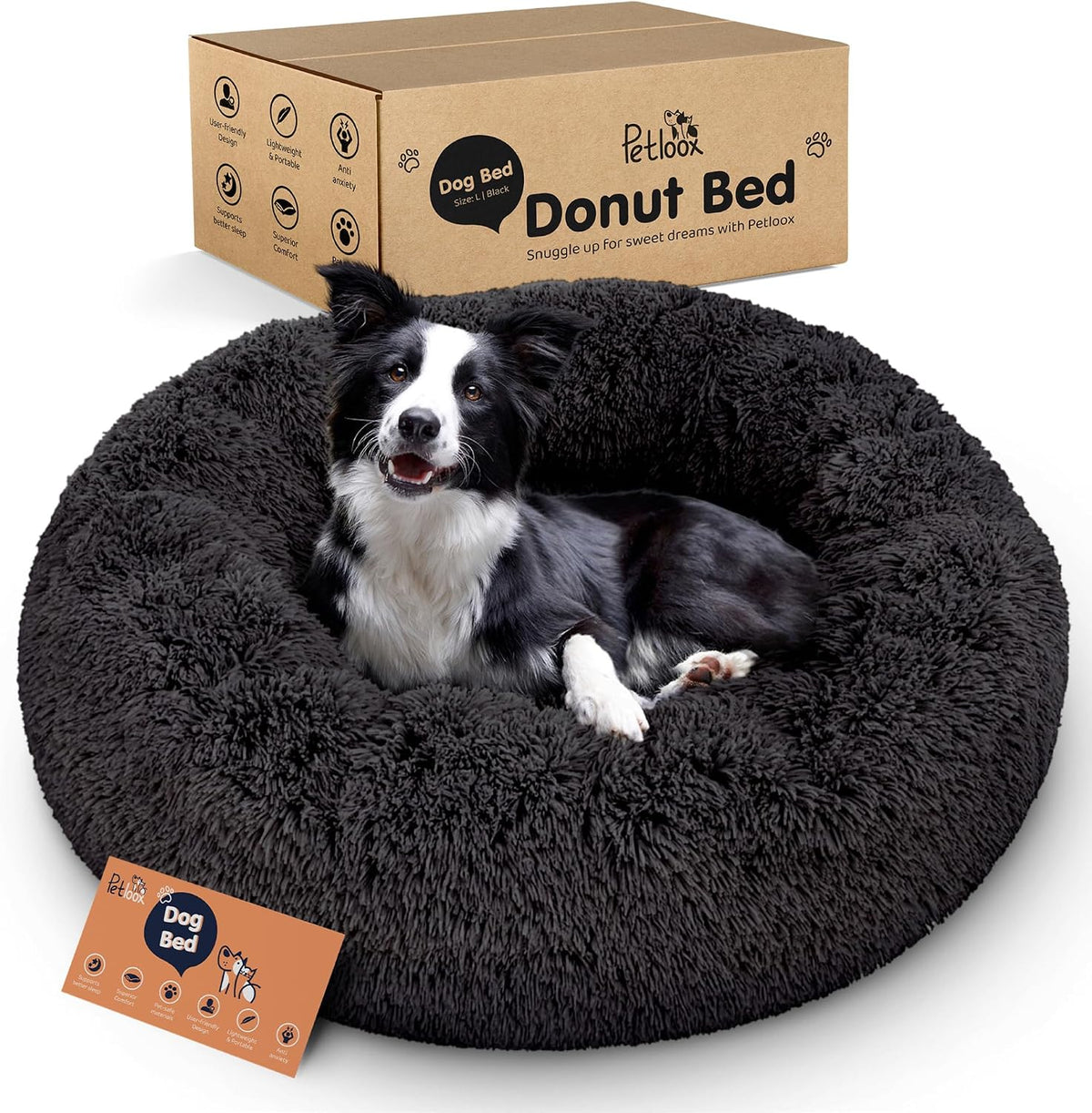 Calming Donut Dog Bed for Small Dogs, Round Dog Bed for Medium & Large Dogs