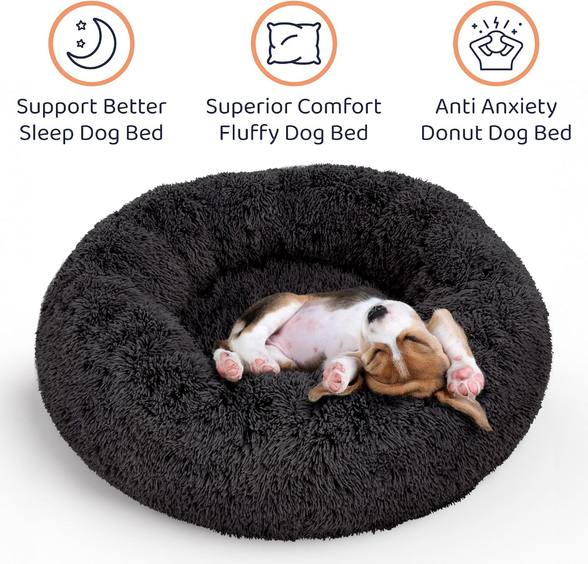 Calming Donut Dog Bed for Small Dogs, Round Dog Bed for Medium & Large Dogs