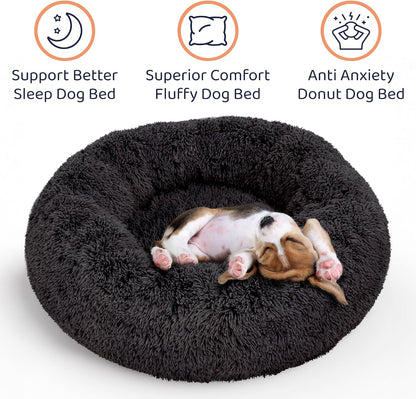 Calming Donut Dog Bed for Small Dogs, Round Dog Bed for Medium & Large Dogs