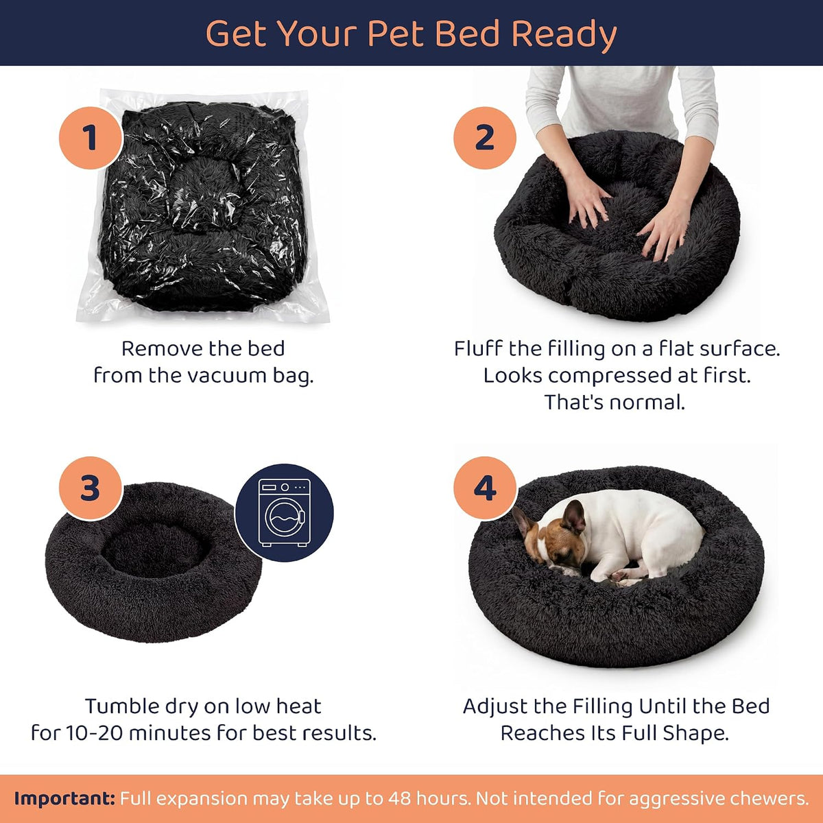 Calming Donut Dog Bed for Small Dogs, Round Dog Bed for Medium & Large Dogs