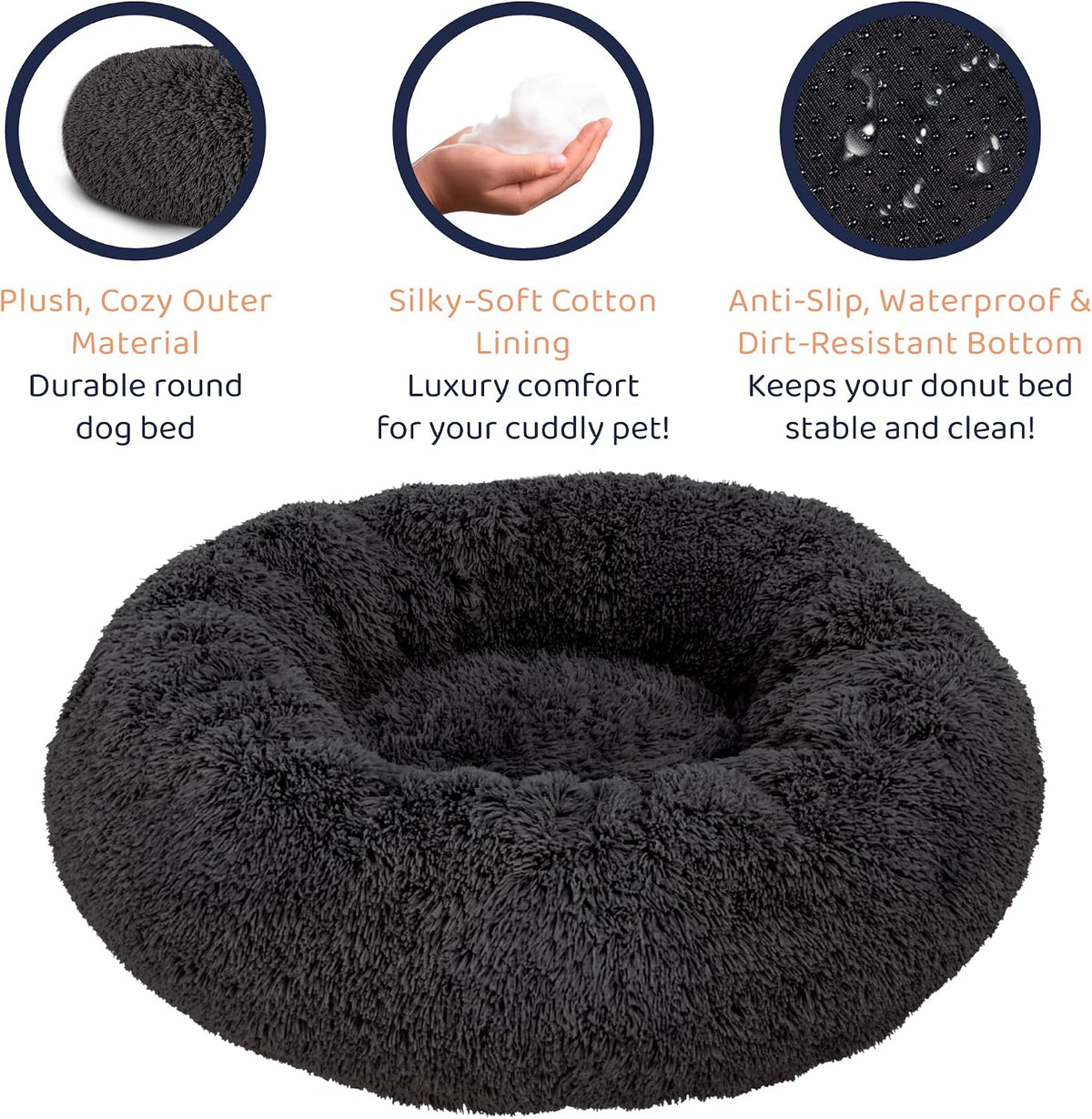 Calming Donut Dog Bed for Small Dogs, Round Dog Bed for Medium & Large Dogs