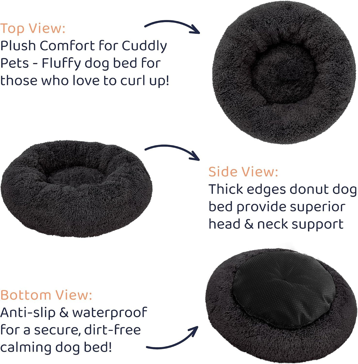 Calming Donut Dog Bed for Small Dogs, Round Dog Bed for Medium & Large Dogs
