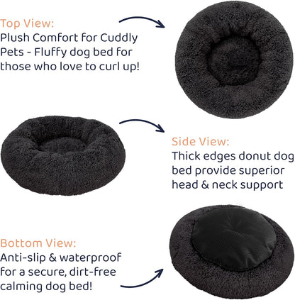 Calming Donut Dog Bed for Small Dogs, Round Dog Bed for Medium & Large Dogs