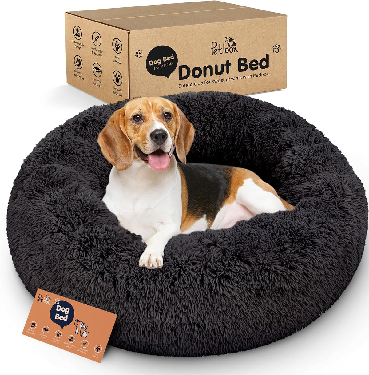 Calming Donut Dog Bed for Small Dogs, Round Dog Bed for Medium & Large Dogs