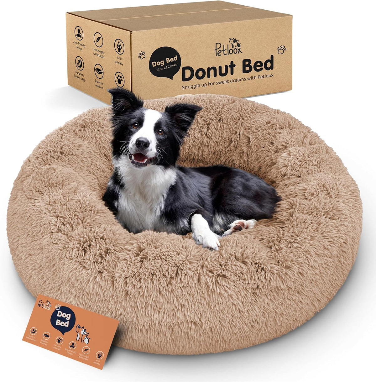 Calming Donut Dog Bed for Small Dogs, Round Dog Bed for Medium & Large Dogs